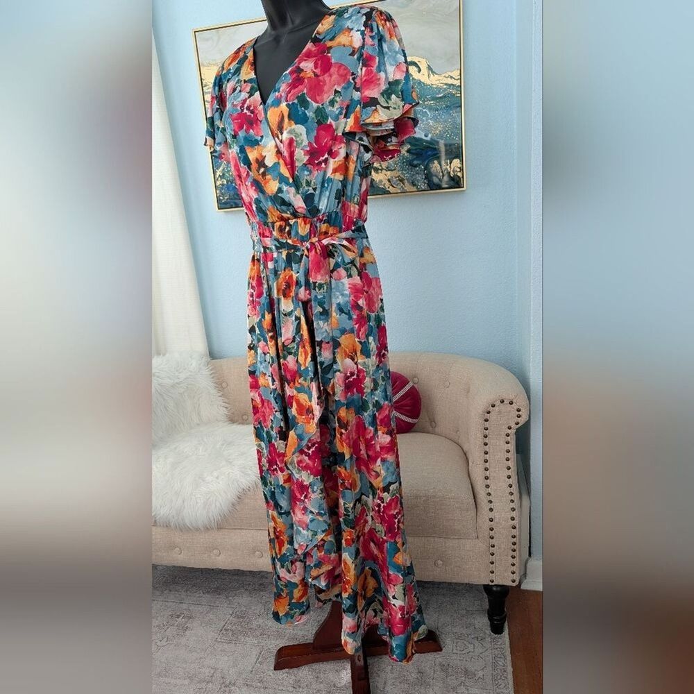 Nicole Miller Floral V-Neck Maxi Dress Size S - Picture 8 of 16